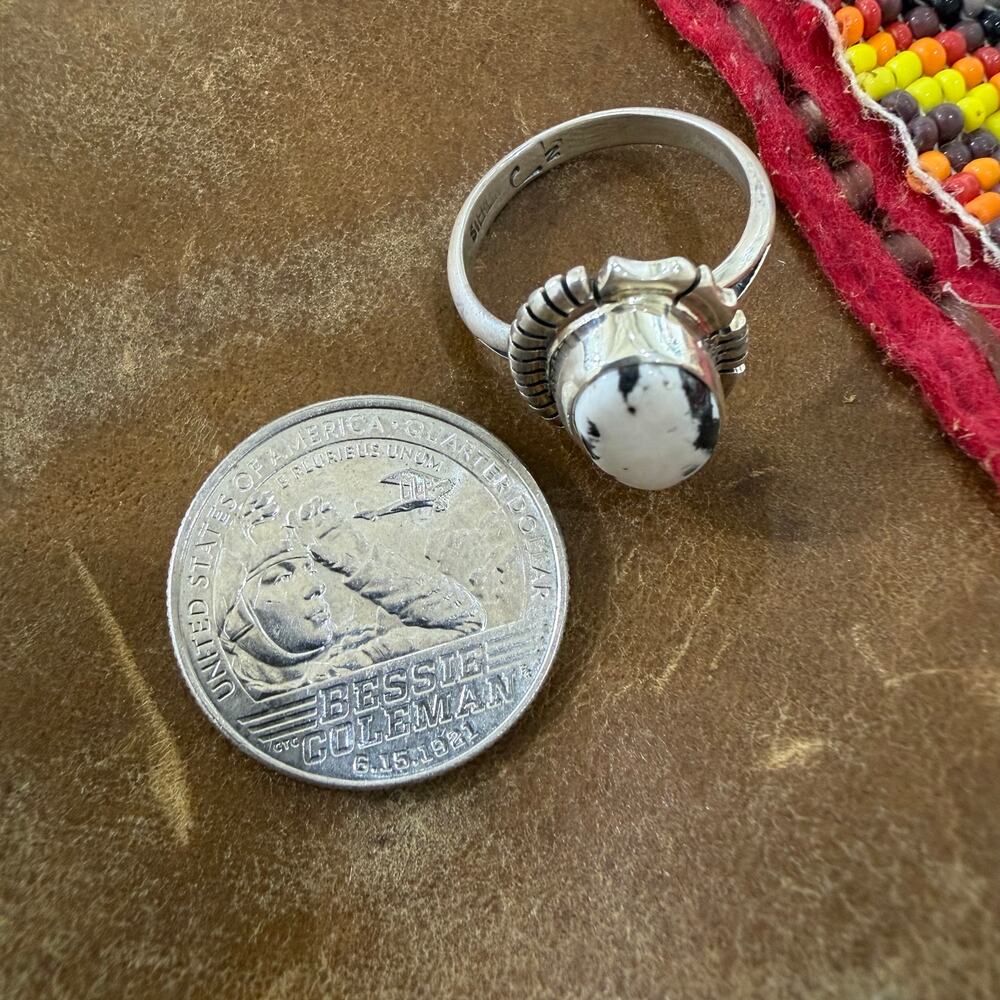 White Buffalo & Sterling Silver Native American Ring Size 8 - Picture 7 of 7